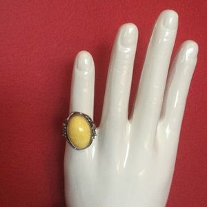 Vintage Sterling Silver Yellow Amber Ring